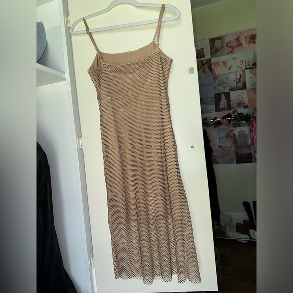 Gianni Bini Sheer Mesh Gold beaded dress Prom Party Fancy Evening Dress - Picture 6 of 6